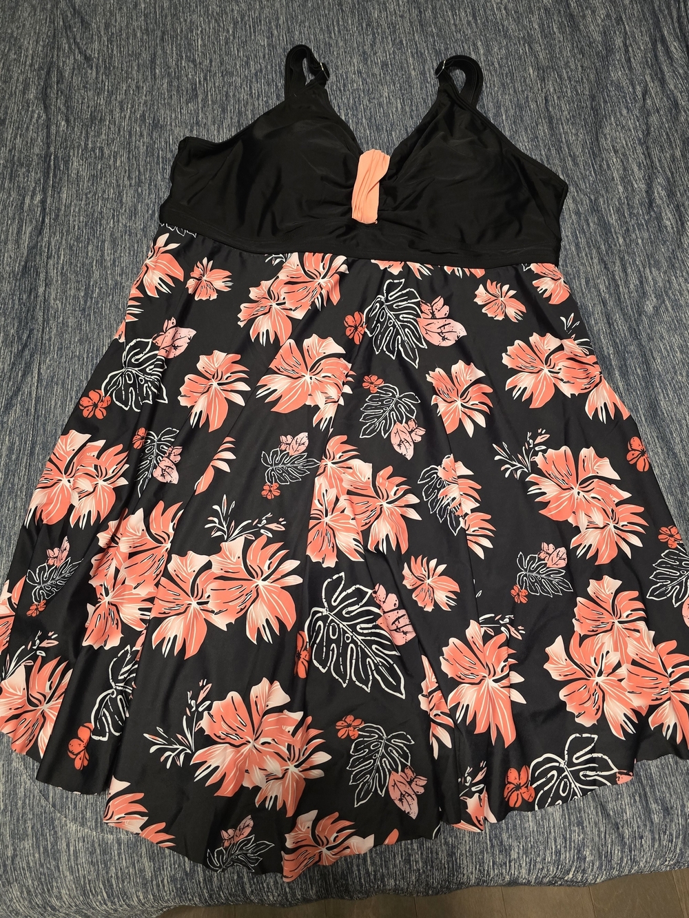 Floral Black & Coral Swim Dress